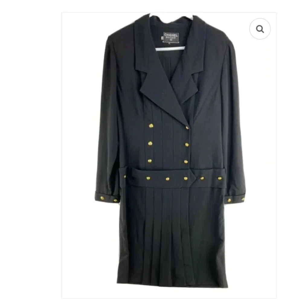 Vintage Chanel 80's Navy Maxi Pleated Dress Size 42